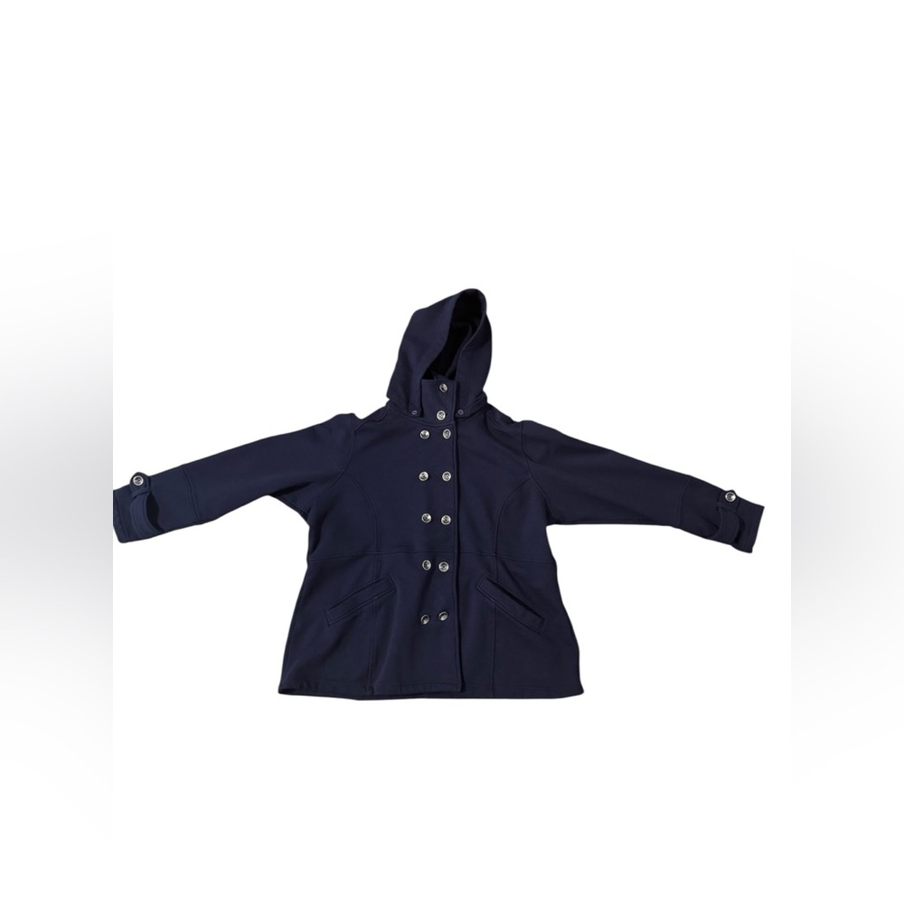 Coldwater Creek Women’s Navy Double Breasted Pea Coat Hooded Plus Size 2X Y2K